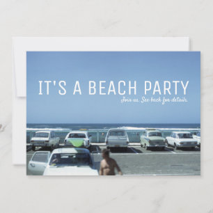 Vintage Classic Cars Blue Ocean Beach Party Invitation