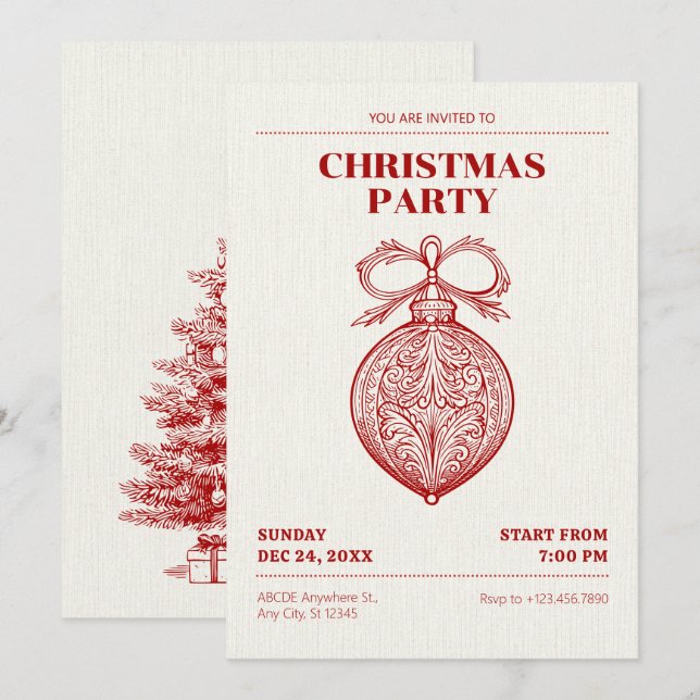 Vintage Classic Christmas ornament Invitation (Front/Back)