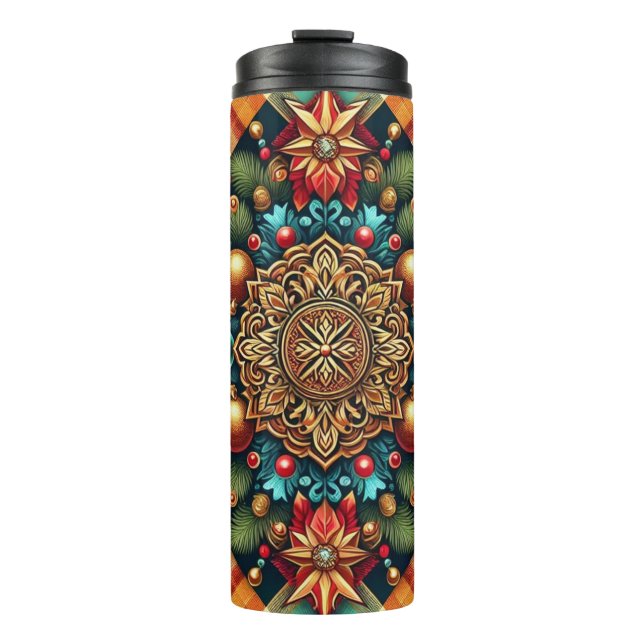 Vintage/Classic colourful Christmas Thermal Tumbler (Front)