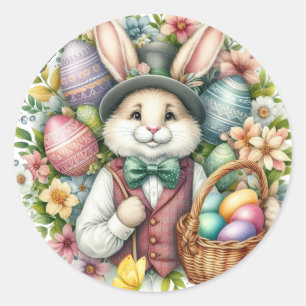 Vintage/Classic Cute Easter Bunny Classic Round Sticker