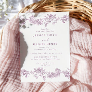 Vintage Classic Dusty Rose Blush Floral Wedding Invitation
