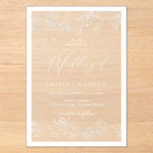 Vintage Classic Elegant White Floral Wedding Acrylic Invitations