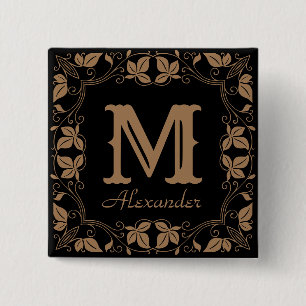 Vintage Classic Floral Personalised Monogram Name  15 Cm Square Badge