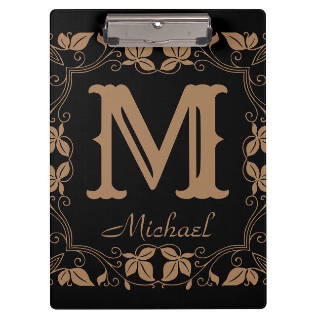 Vintage Classic Floral Personalised Monogram Name  Clipboard (Front)