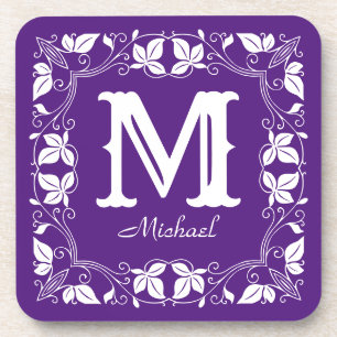 Vintage Classic Floral Personalised Monogram Name Coaster