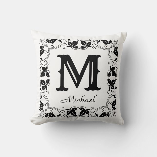 Vintage Classic Floral Personalised Monogram Name  Cushion (Front)