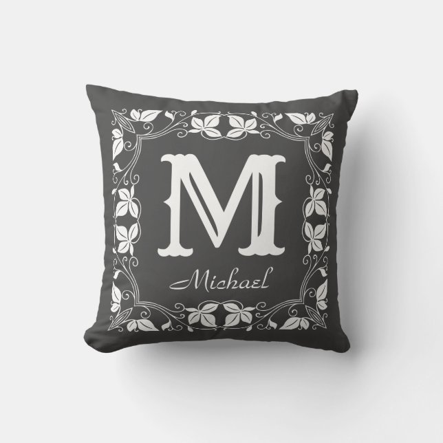 Vintage Classic Floral Personalised Monogram Name  Cushion (Front)