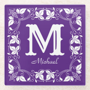 Vintage Classic Floral Personalised Monogram Name Glass Coaster