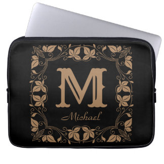 Vintage Classic Floral Personalised Monogram Name  Laptop Sleeve