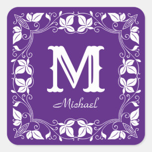 Vintage Classic Floral Personalised Monogram Name Square Sticker