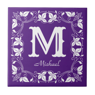 Vintage Classic Floral Personalised Monogram Name Tile