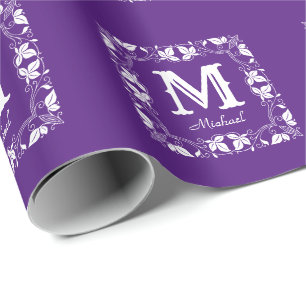 Vintage Classic Floral Personalised Monogram Name  Wrapping Paper