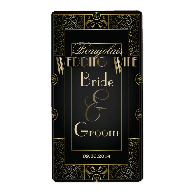 Vintage Classic Gatsby Style Wedding Wine Label (Front)