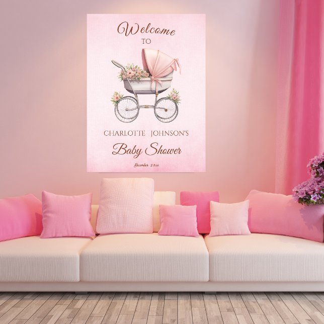 Vintage Classic Girl Pink Baby Shower Welcome Poster (Creator Uploaded)