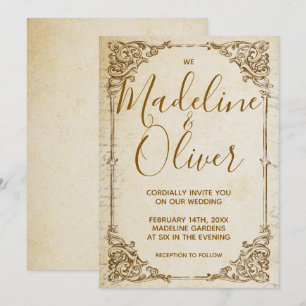 Vintage Classic Golden Frame Wedding Invitation