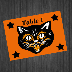 Vintage Classic Halloween Black Cat Face Fangs Table Number