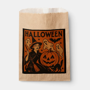 Vintage, classic Halloween witch, ghost & pumpkins Favour Bags