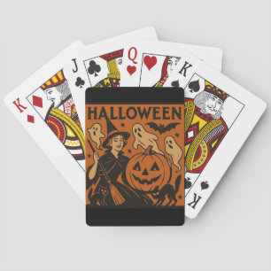 Vintage, classic Halloween witch, ghost & pumpkins Playing Cards