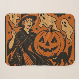 Vintage, classic Halloween witch, ghost & pumpkins Sherpa Blanket