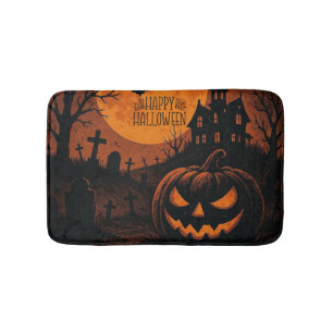 Vintage, classic Happy Halloween pumpkin Bath Mat
