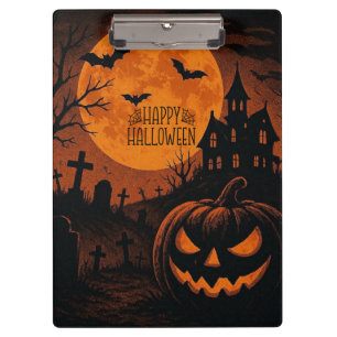 Vintage, classic Happy Halloween pumpkin Clipboard