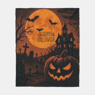 Vintage, classic Happy Halloween pumpkin Fleece Blanket