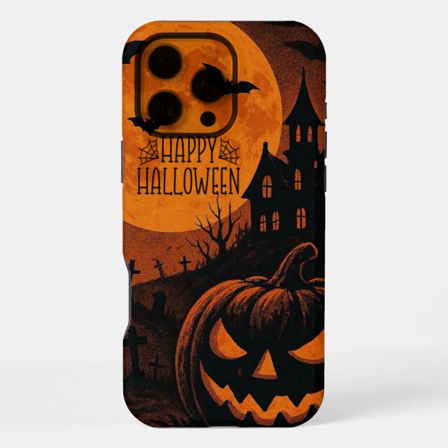 Vintage, classic Happy Halloween pumpkin iPhone Case (Back)