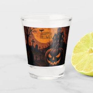 Vintage, classic Happy Halloween pumpkin Shot Glass