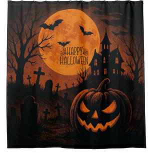 Vintage, classic Happy Halloween pumpkin Shower Curtain