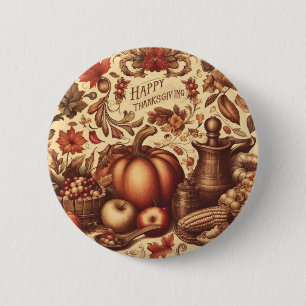 Vintage/Classic Happy Thanksgiving 6 Cm Round Badge