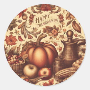 Vintage/Classic Happy Thanksgiving Classic Round Sticker