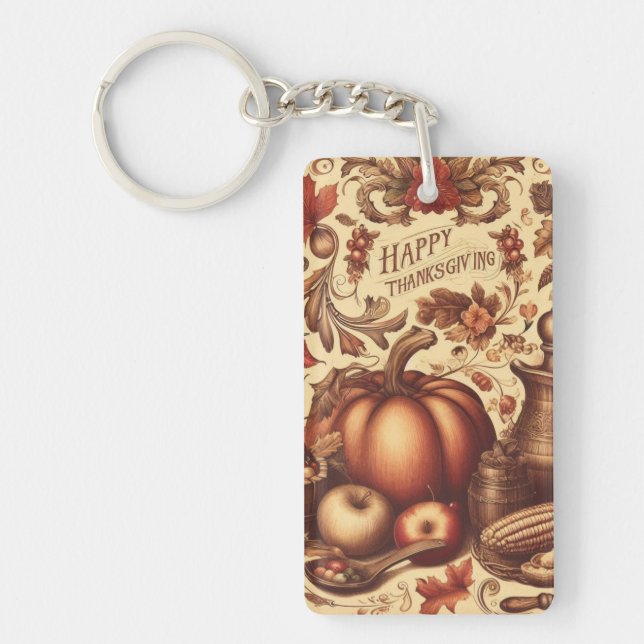 Vintage/Classic Happy Thanksgiving Key Ring (Front)