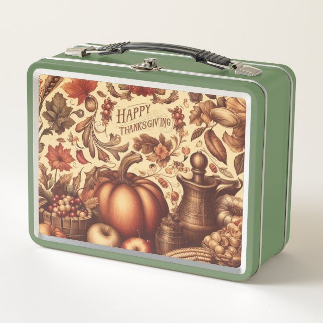 Vintage/Classic Happy Thanksgiving Metal Lunch Box (Front)