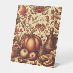 Vintage/Classic Happy Thanksgiving Pedestal Sign