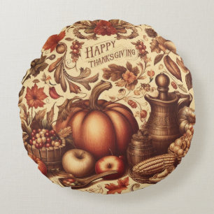 Vintage/Classic Happy Thanksgiving Round Cushion