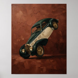 Vintage Classic Luxury Car Doing a Wheelie Art Poster