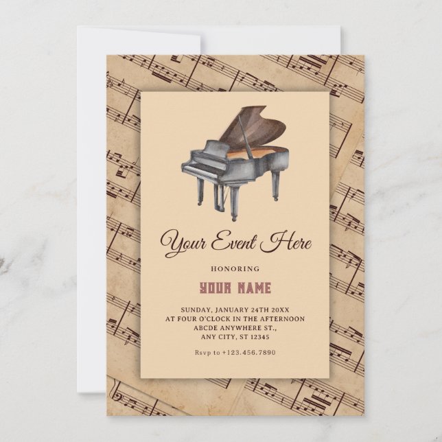 Vintage classic music piano invitation (Front)