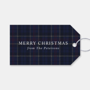 Vintage Classic Navy Blue Plaid Christmas Gift Tags