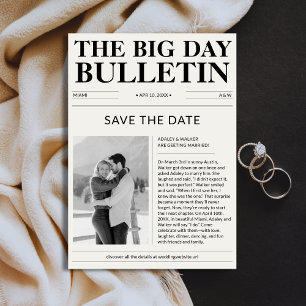 Vintage Classic Newspaper Winter Wedding Photo Save The Date