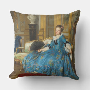 Vintage Classic Painting of Sassy Girl with Fan Cushion