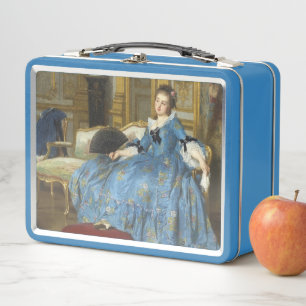 Vintage Classic Painting of Sassy Girl with Fan Metal Lunch Box