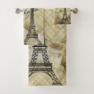 Vintage Classic Paris Style - Red Rose Bath Towel Set