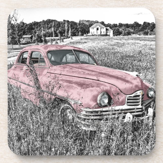 Vintage Classic Pink Car Coaster (Front)