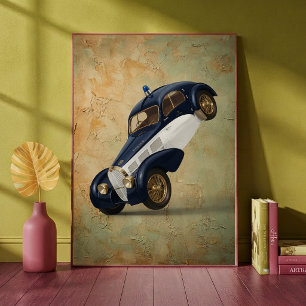 Vintage Classic Police Car Doing a Wheelie Art  Poster