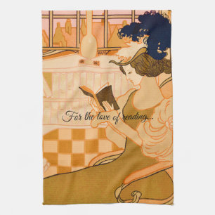 Vintage classic reading books reader    tea towel