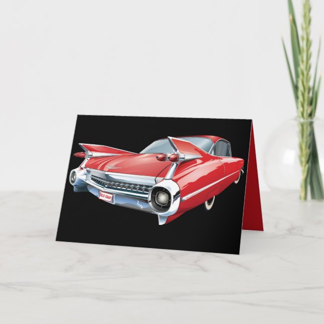 Vintage Classic Red Car Fins and Chrome Birthday Card (Front)