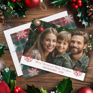 Vintage Classic Red & Green Christmas plaid Holiday Card