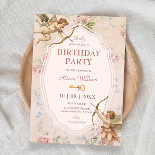 Vintage classic romantic angels birthday invitation