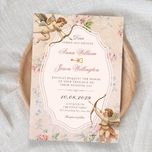 Vintage classic romantic angels elegant wedding invitation