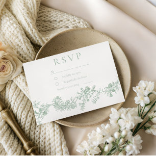 Vintage Classic Sage Floral Wedding RSVP Card